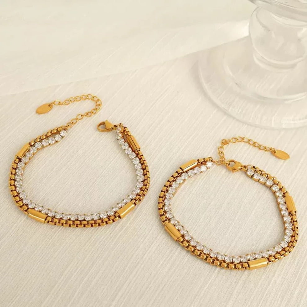 Dual Zircon Bracelet(Anti Tarnish)
