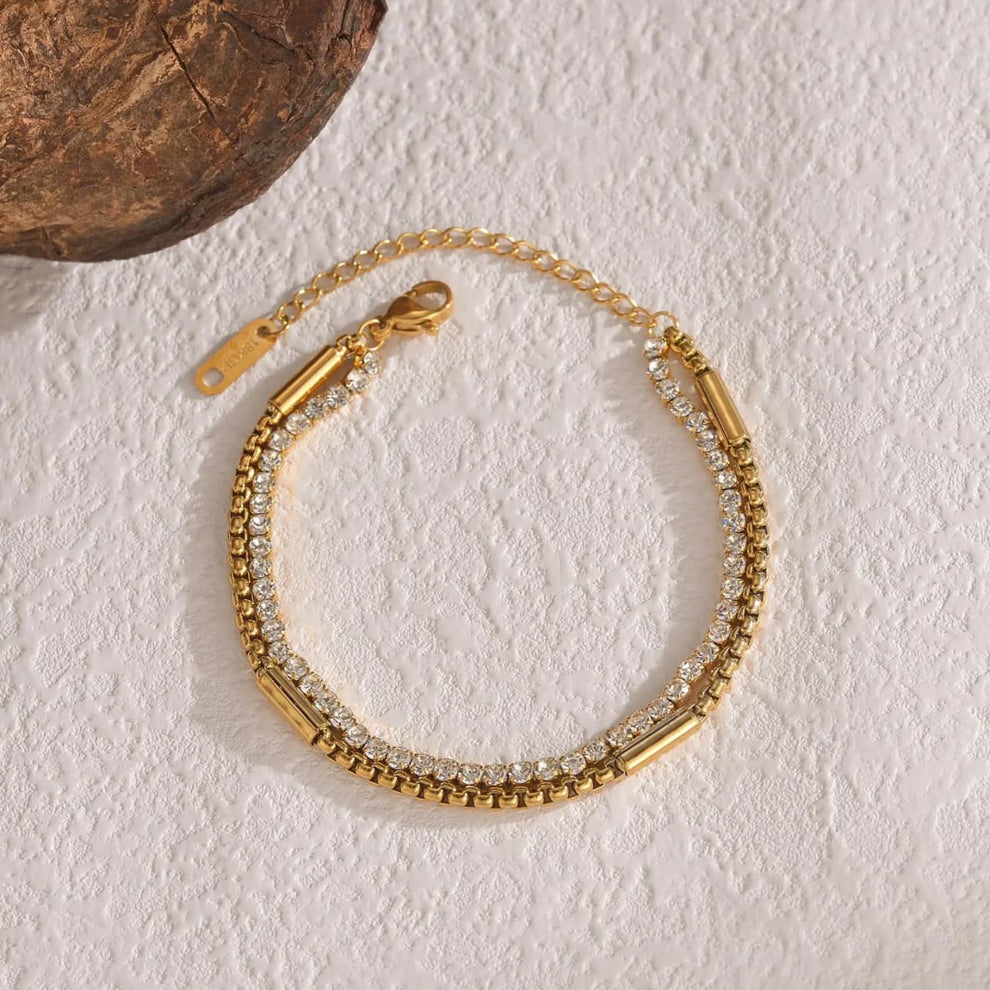 Dual Zircon Bracelet(Anti Tarnish)