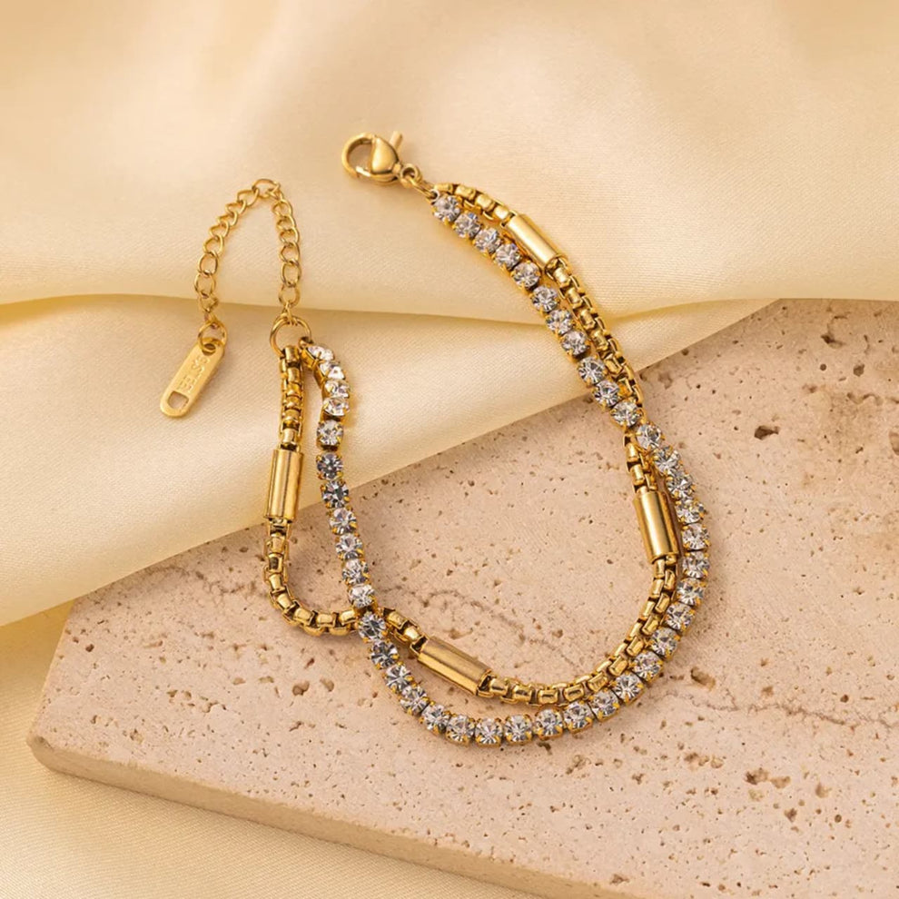 Dual Zircon Bracelet(Anti Tarnish)